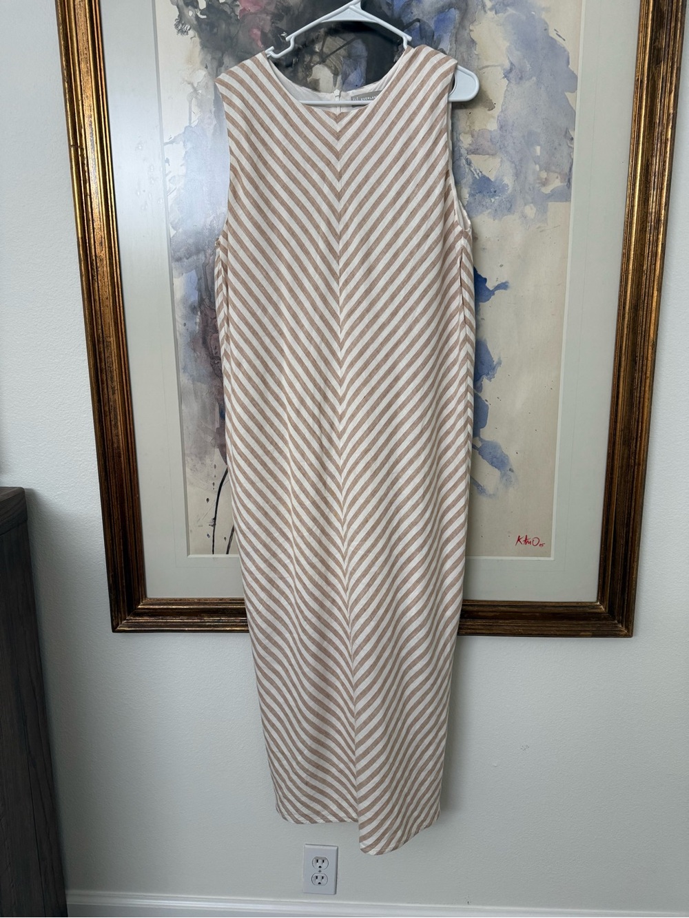 Everlane Beige and White Striped Sleeveless Shift Dress